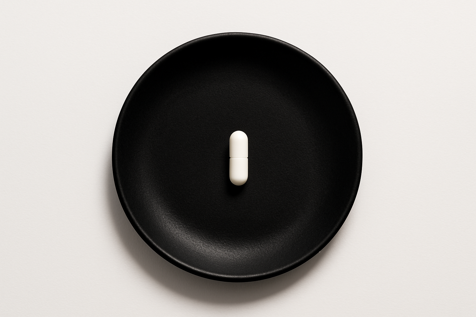 black plate with a single white capsule in the middle as per the theme images for this template